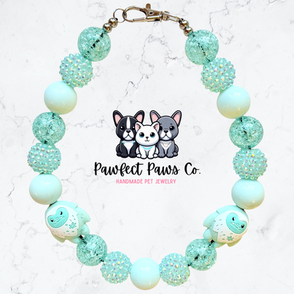 Snow Cuddly* Blue Sparkle Winter Custom Beaded Dog/Cat Necklace!