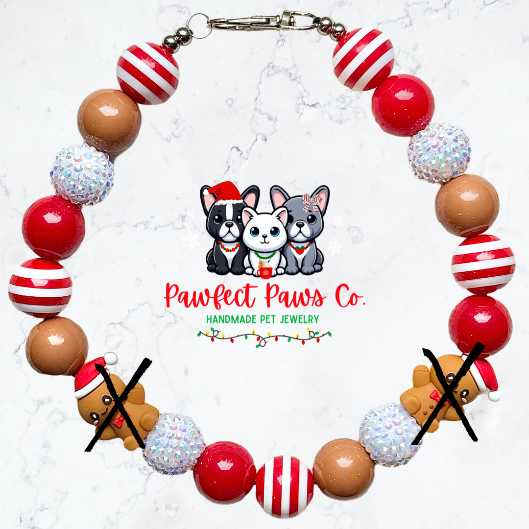 Gingerbread Joy* Red, Brown & White Sparkle Gingerbread Custom Beaded Dog/Cat Necklac