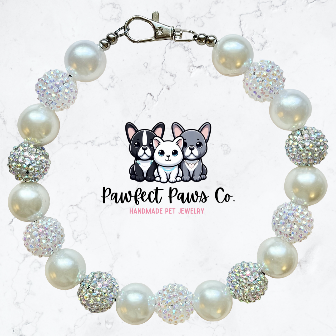 Winter Whisper* White & Silver Sparkle Christmas Snow Bow Custom Beaded Dog/Cat Necklace!