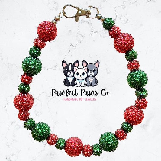 Mistletoe* Red & Green Sparkle Christmas Custom Beaded Dog/Cat Necklace!