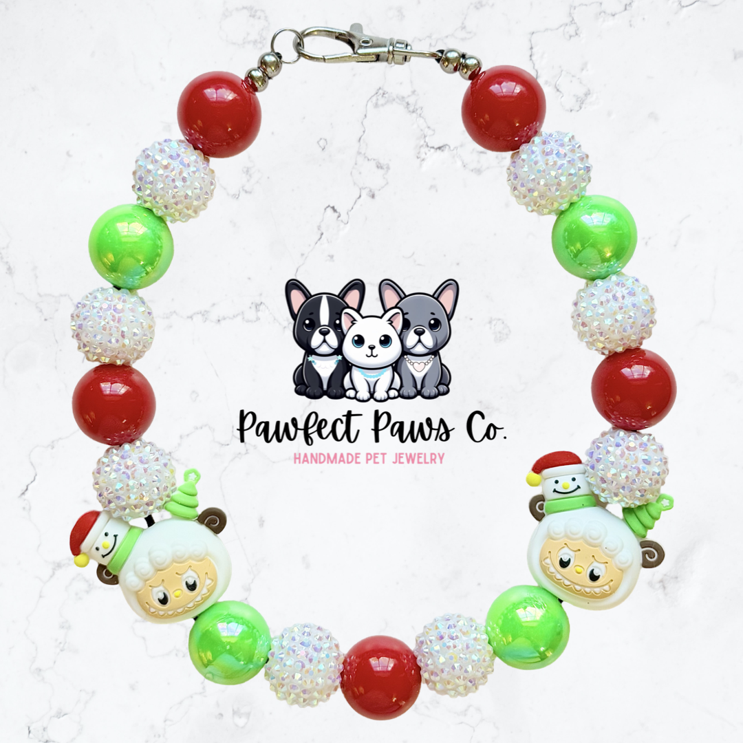 Naughty & Ice* Red, Green & White Sparkle Christmas Labubu Custom Beaded Dog/Cat Necklace!