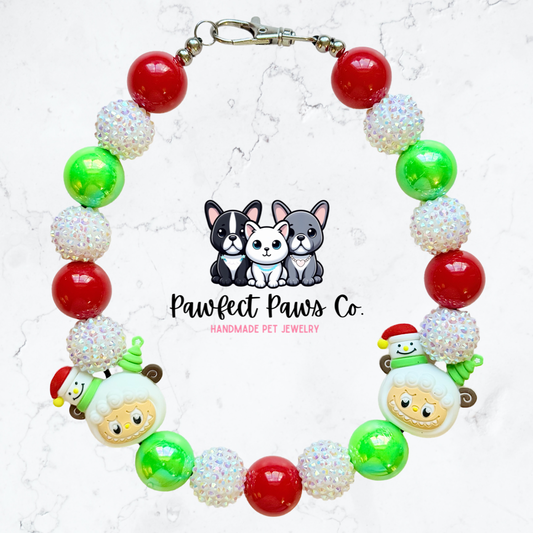 Naughty & Ice* Red, Green & White Sparkle Christmas Labubu Custom Beaded Dog/Cat Necklace!