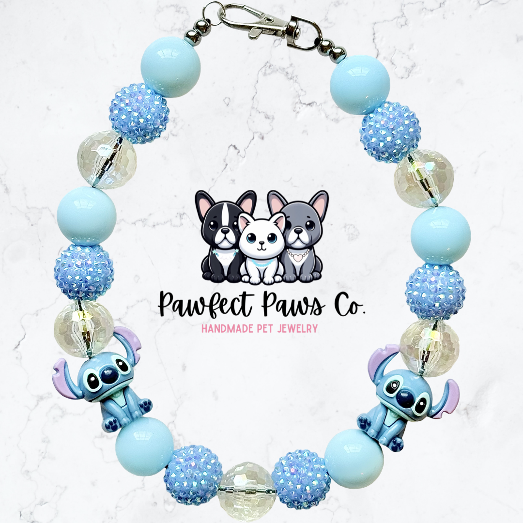 626* Blue Sparkle Stitch Custom Beaded Dog/Cat Necklace!