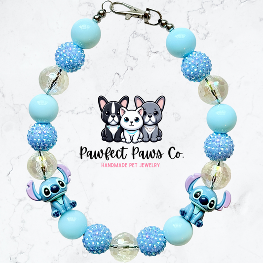 626* Blue Sparkle Stitch Custom Beaded Dog/Cat Necklace!