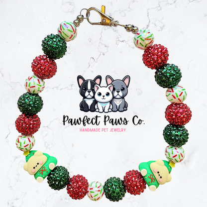 Beary & Bright* Red & Green Sparkle Christmas Bear Custom Beaded Dog/Cat Necklace!