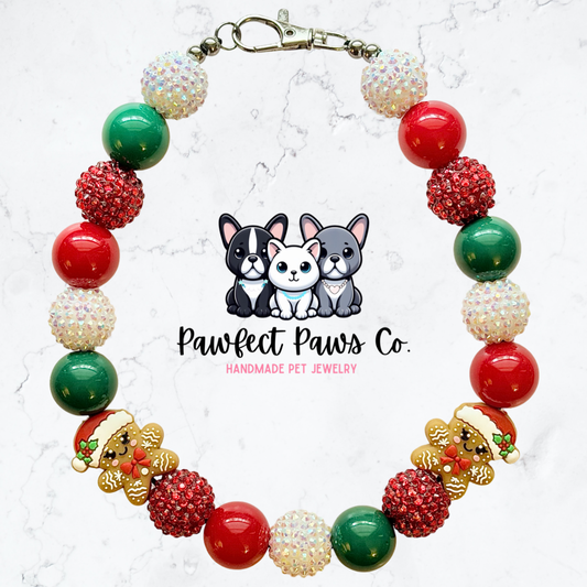 Gingerbread Glam* Red, White & Green Sparkle Gingerbread Custom Beaded Dog/Cat Necklace!