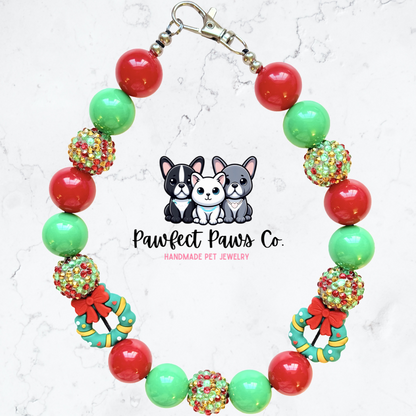Winter Wreath* Green & Red Sparkle Christmas Custom Beaded Dog/Cat Necklace!