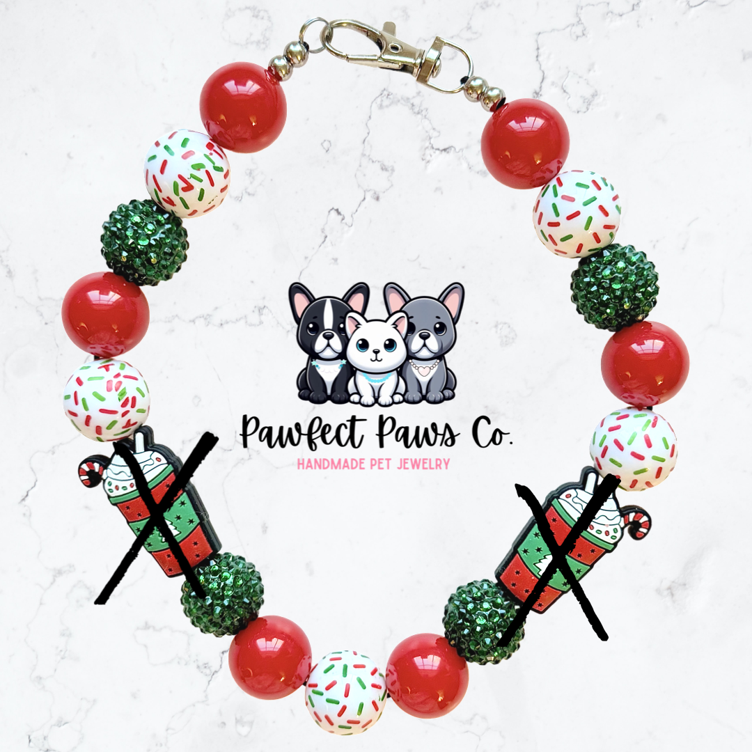 Peppermint Twist* Red, White & Green Winter Drink Custom Beaded Dog/Cat Necklace!