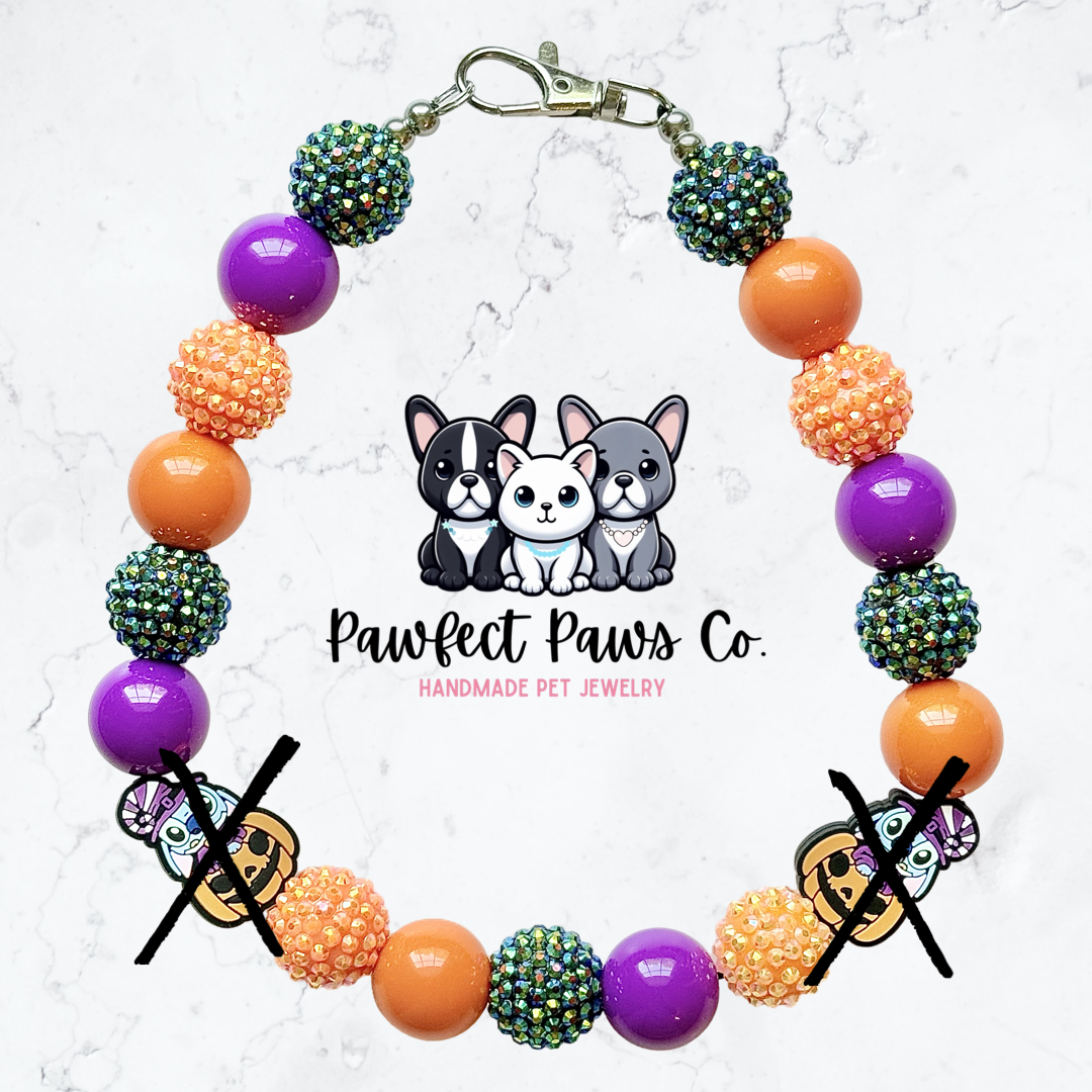 Stitchkin* Purple, Orange & Black Sparkle Glow in the Dark Stitch Pumpkin Custom Beaded Dog/Cat Necklace!