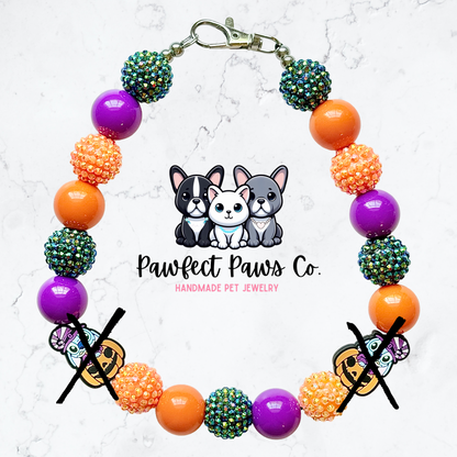 Stitchkin* Purple, Orange & Black Sparkle Glow in the Dark Stitch Pumpkin Custom Beaded Dog/Cat Necklace!