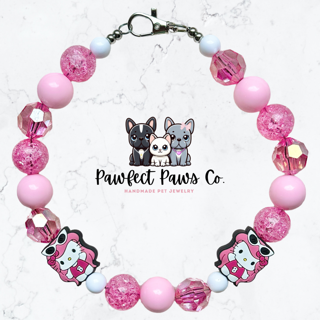 ¡Babe Watch* - Collar para perro o gato con cuentas personalizado de Hello Kitty en color rosa!