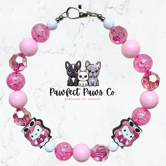 Babe Watch* Hello Kitty Pink Custom Beaded Dog/Cat Collar Necklace!