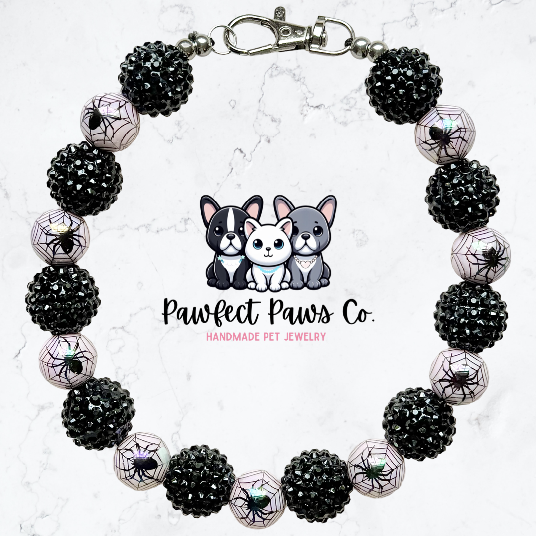 Tangled Web* Pink & Black Sparkle Halloween Spider Custom Beaded Dog/Cat Collar Necklace!