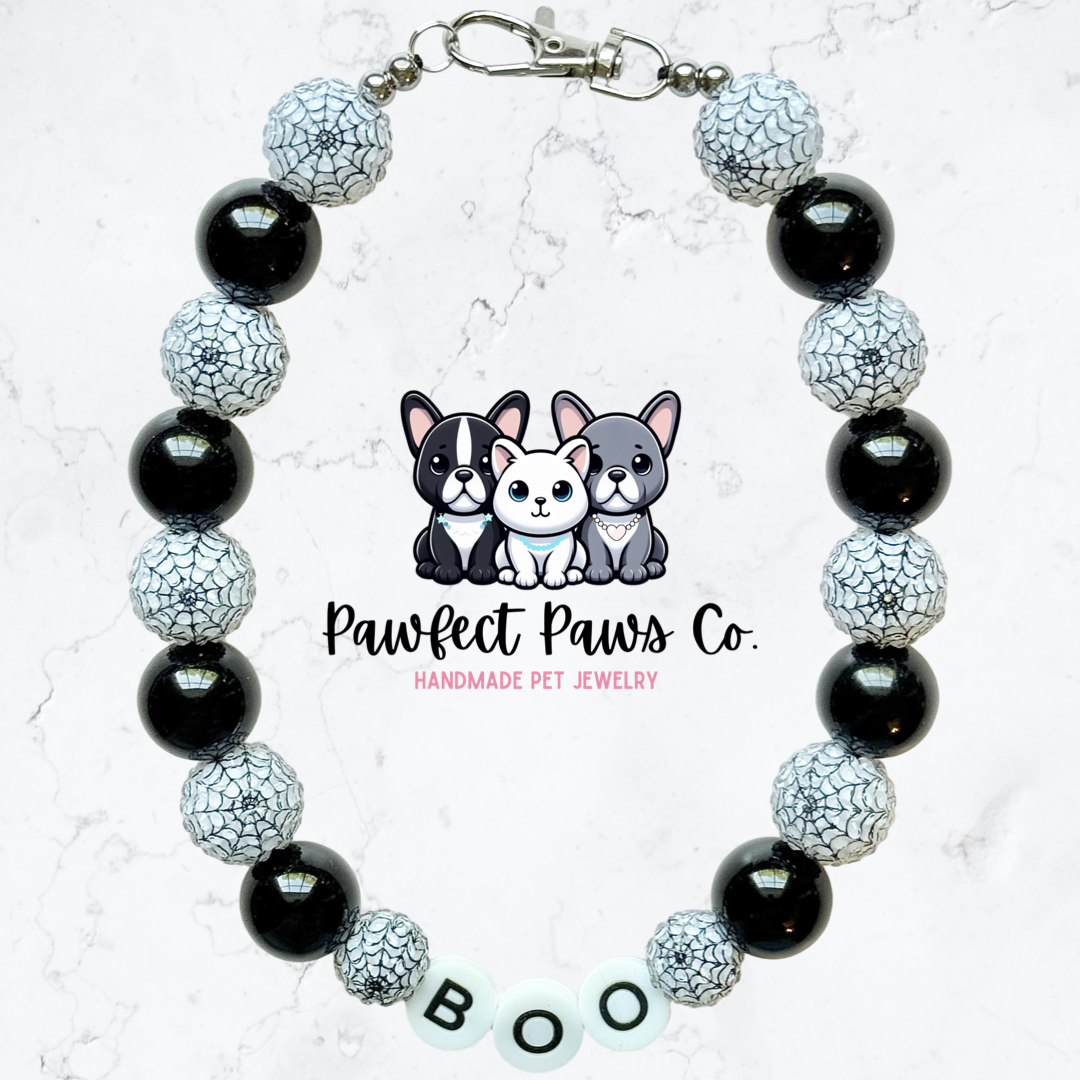 BOO* Black & White Web Sparkle Custom Beaded Dog/Cat Necklace!