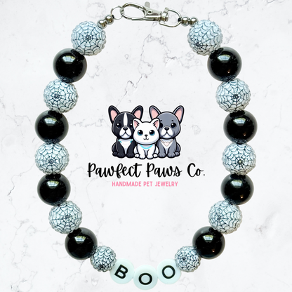 BOO* Black & White Web Sparkle Custom Beaded Dog/Cat Necklace!
