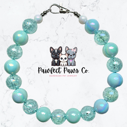 Ocean Waves* Blue & Teal Sparkly Custom Beaded Dog/Cat Collar Necklace!