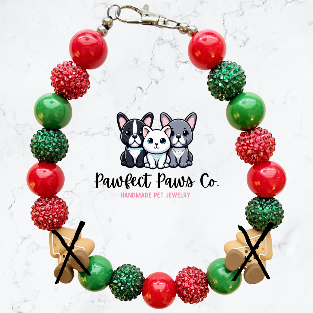 Too Sweet to Eat* Red & Green Sparkle Christmas Gingerbread Tree Custom Beaded Dog/Cat Necklace! Collab with @IsleDesignsNY