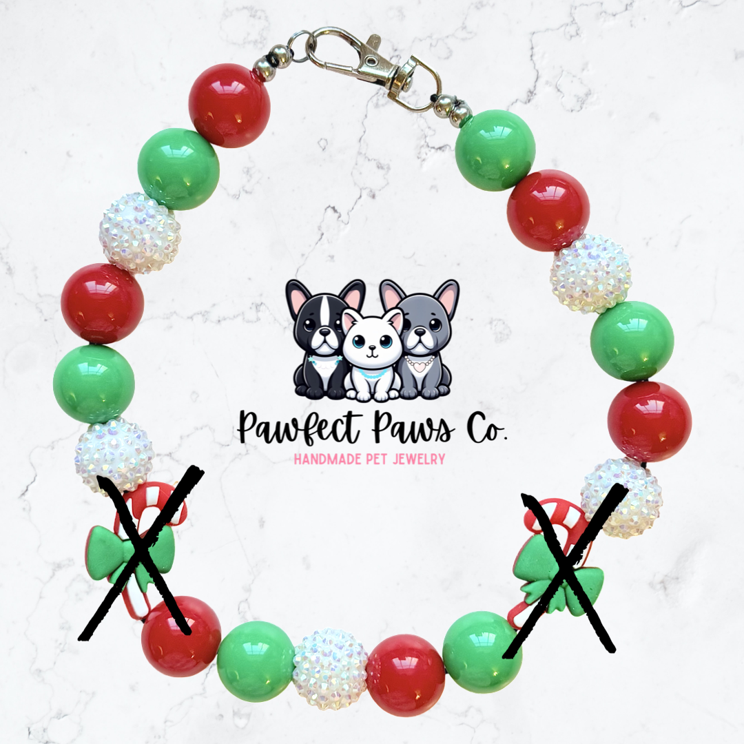 Coquette Candy* Green, Red & White Sparkle Candy Cane Christmas Custom Beaded Dog/Cat Necklace!