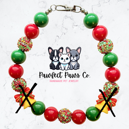 Jingle Bells* Red & Green Sparkle Bell Custom Beaded Dog/Cat Necklace!