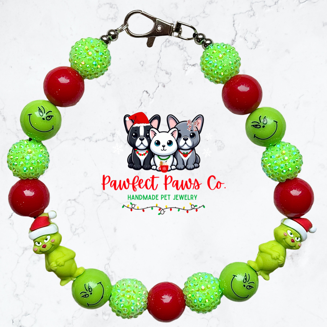 Heart Grew 3x* Green & Red Stripe Christmas Custom Beaded Dog/Cat Necklace!