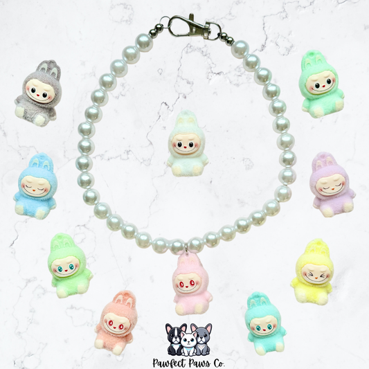 LaBujee Bling* Pearl with Labubu Hanging Charm Custom Beaded Dog/Cat Collar Necklace!