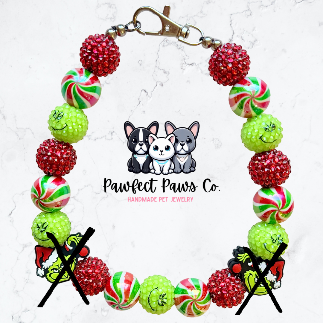 Don’t be a Grinch* Green & Red Sparkle Christmas Grinch Custom Beaded Dog/Cat Necklace!