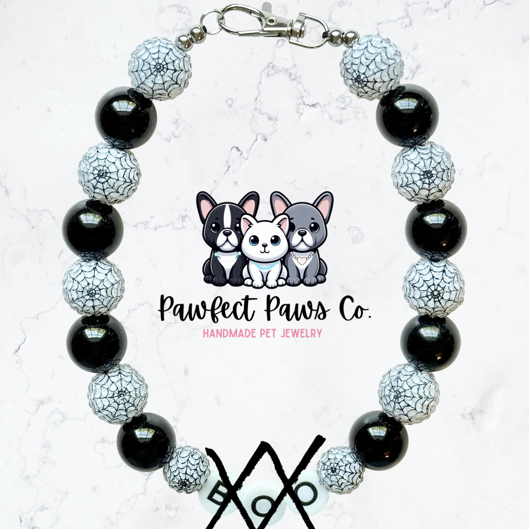 BOO* Black & White Web Sparkle Custom Beaded Dog/Cat Necklace!