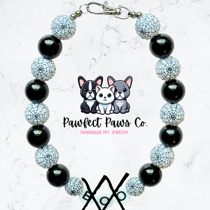BOO* Black & White Web Sparkle Custom Beaded Dog/Cat Necklace!