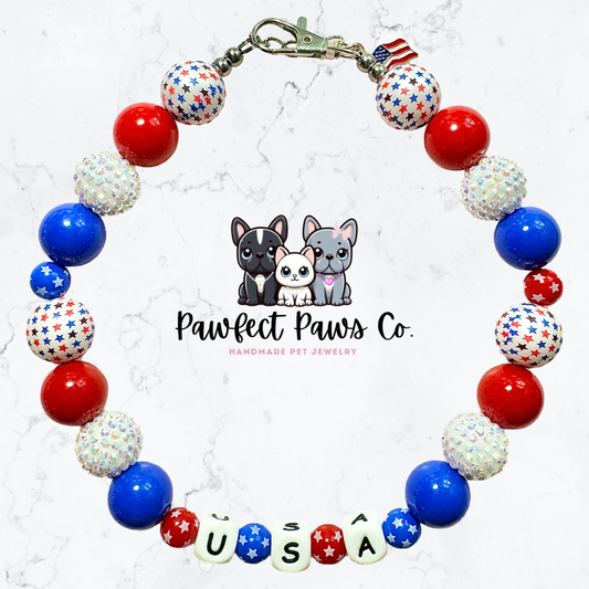 Pawty in the USA* Red, White & Blue America Custom Beaded Dog/Cat Collar Necklace!