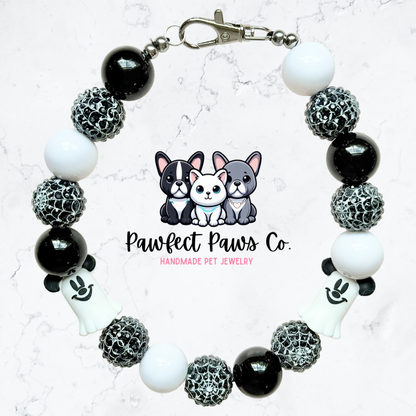 Mickey Boo* Black & White Sparkle Ghost Mouse Custom Beaded Dog/Cat Necklace!