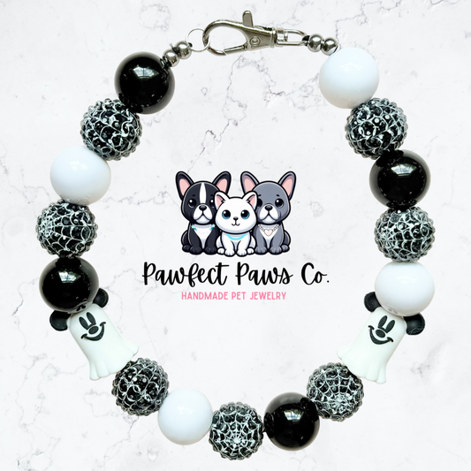 Mickey Boo* Black & White Sparkle Ghost Mouse Custom Beaded Dog/Cat Necklace!