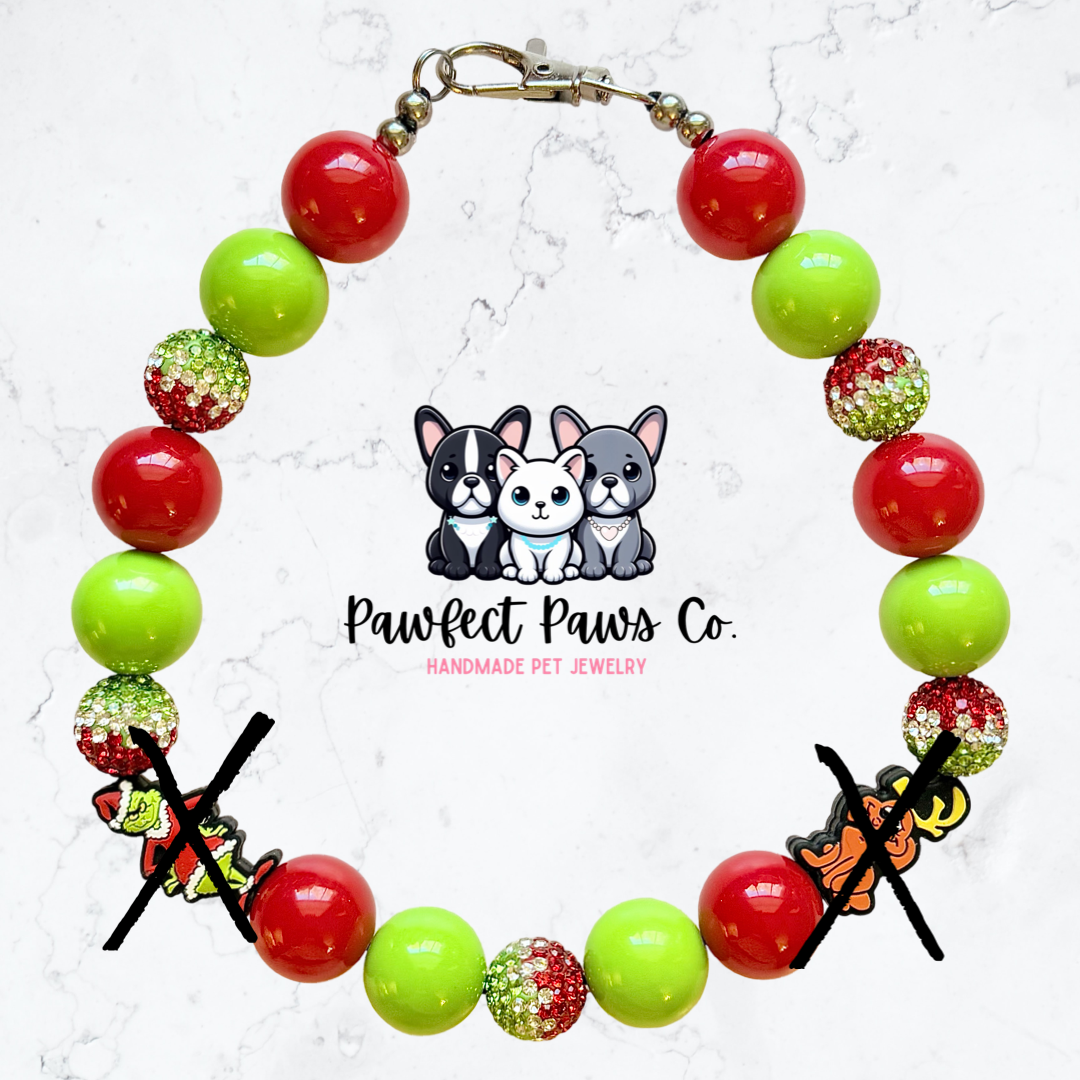 Team Grinch* Green & Red Sparkle Christmas Grinch Max Custom Beaded Dog/Cat Necklace!