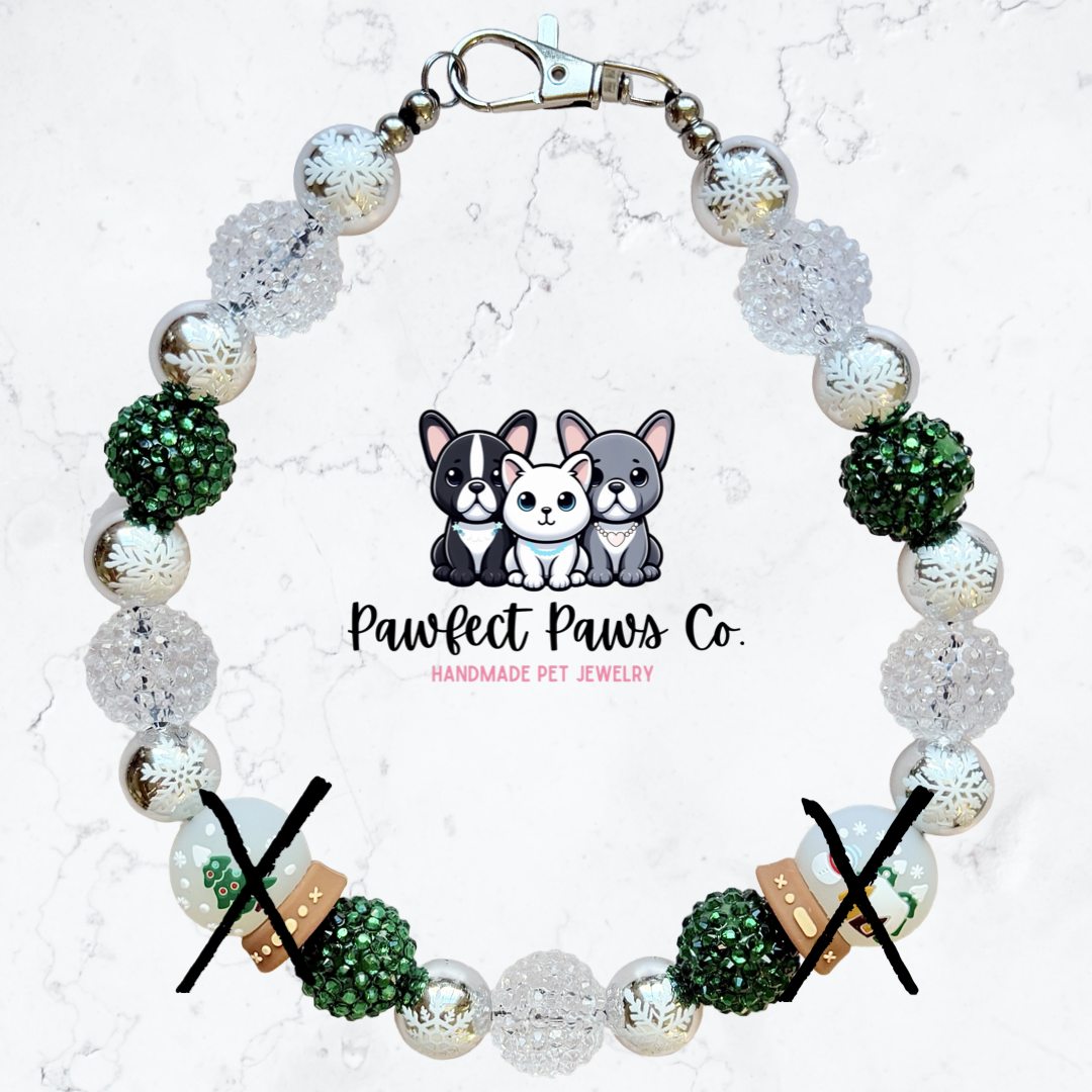 Snow Pretty* Silver & Green Sparkle Reversible SnowGlobe Custom Beaded Dog/Cat Necklace!