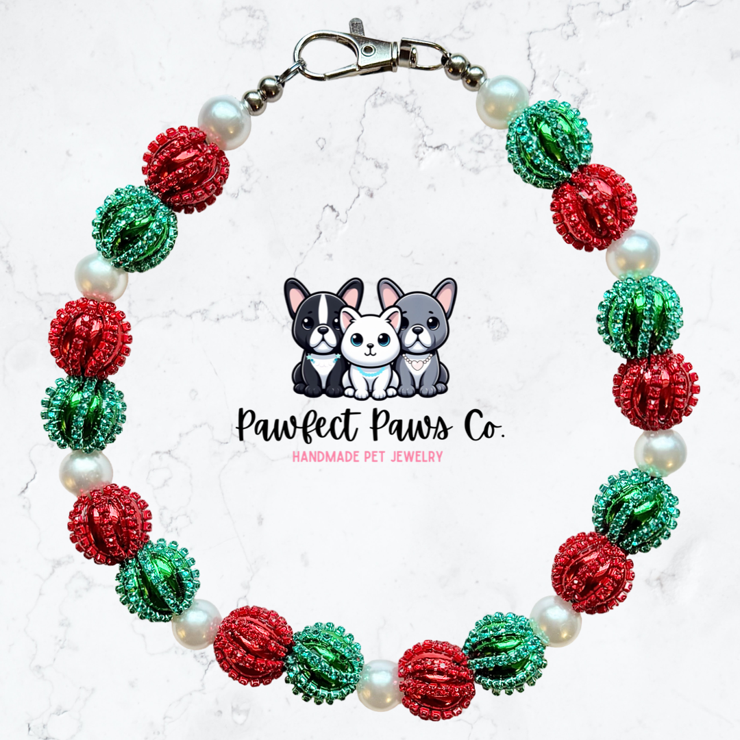 Winterberry* Red & Green Sparkle Christmas Custom Beaded Dog/Cat Necklace!