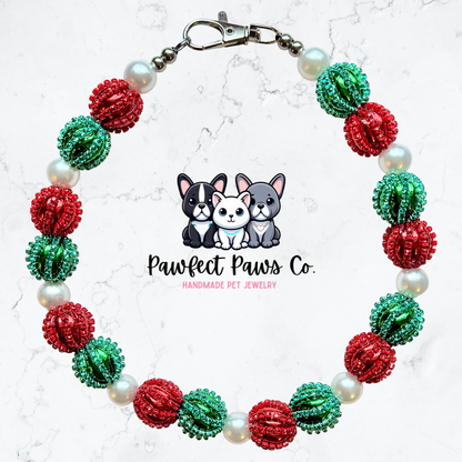Winterberry* Red & Green Sparkle Christmas Custom Beaded Dog/Cat Necklace!