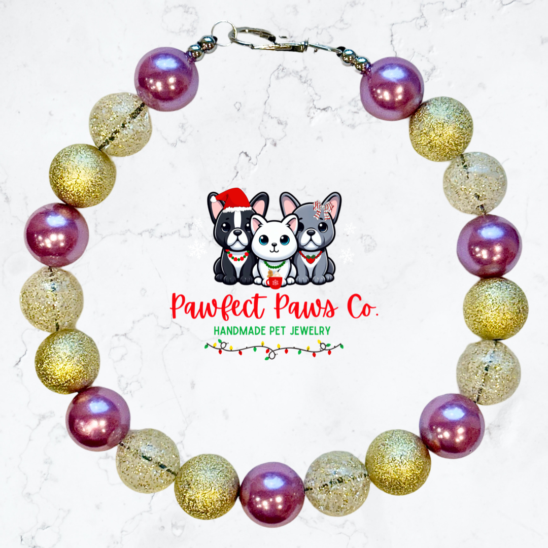 Champagne Toast* Mauve & Gold Sparkle New Years Eve Custom Beaded Dog/Cat Necklace!