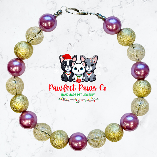 Champagne Toast* Mauve & Gold Sparkle New Years Eve Custom Beaded Dog/Cat Necklace!