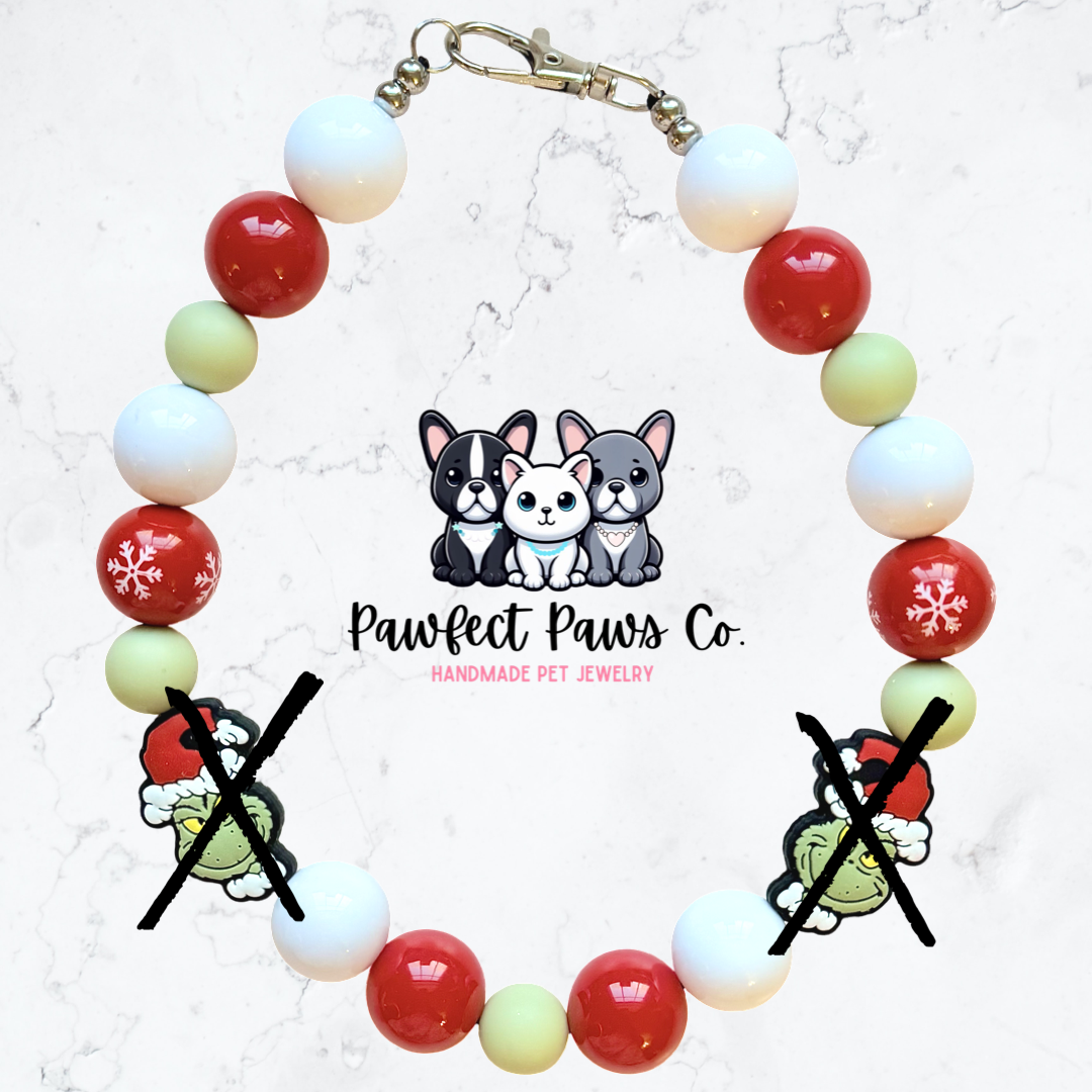 Grinchmas Cheer* Green, White & Red Christmas Custom Beaded Dog/Cat Necklace!