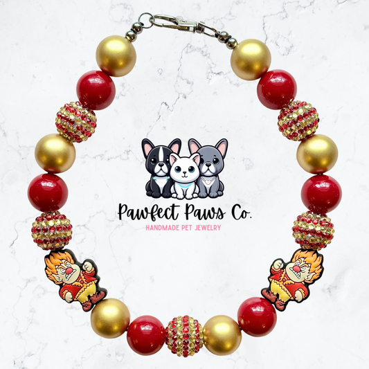 Heat Miser Glow* Red & Gold Sparkle Classic Christmas Custom Beaded Dog/Cat Necklace!