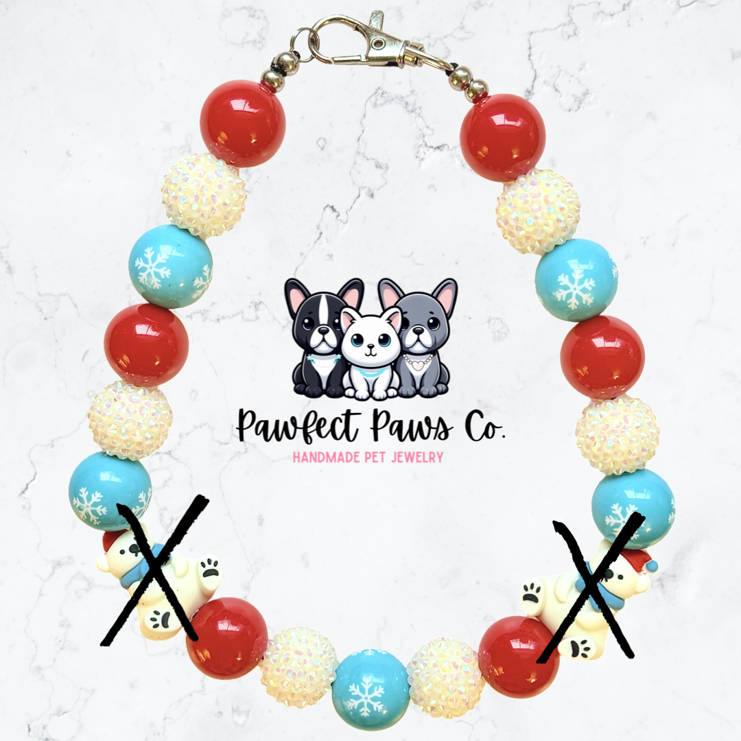 Beary Cold* Red & Blue Sparkle Polar Bear Winter Custom Beaded Dog/Cat Necklace!