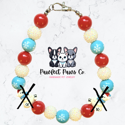 Beary Cold* Red & Blue Sparkle Polar Bear Winter Custom Beaded Dog/Cat Necklace!