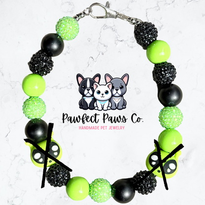 Earthling* Green & Black Sparkle Alien Custom Beaded Dog/Cat Necklace!