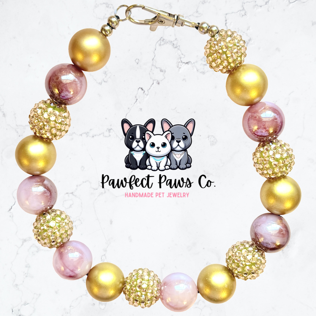 Paws & Prosecco* Burgundy & Gold Sparkle New Years Eve Custom Beaded Dog/Cat Necklace!