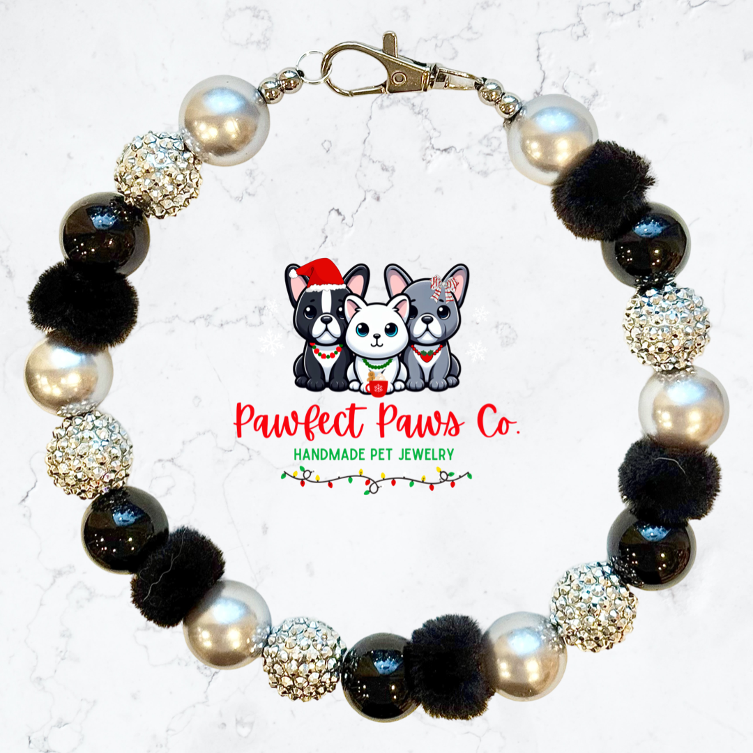 Glitz & Glam* Black & Silver Sparkle New Years Eve Custom Beaded Dog/Cat Necklace!