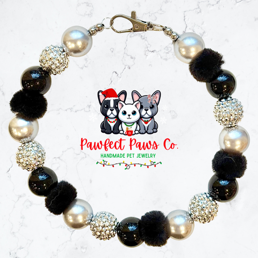 Glitz & Glam* Black & Silver Sparkle New Years Eve Custom Beaded Dog/Cat Necklace!