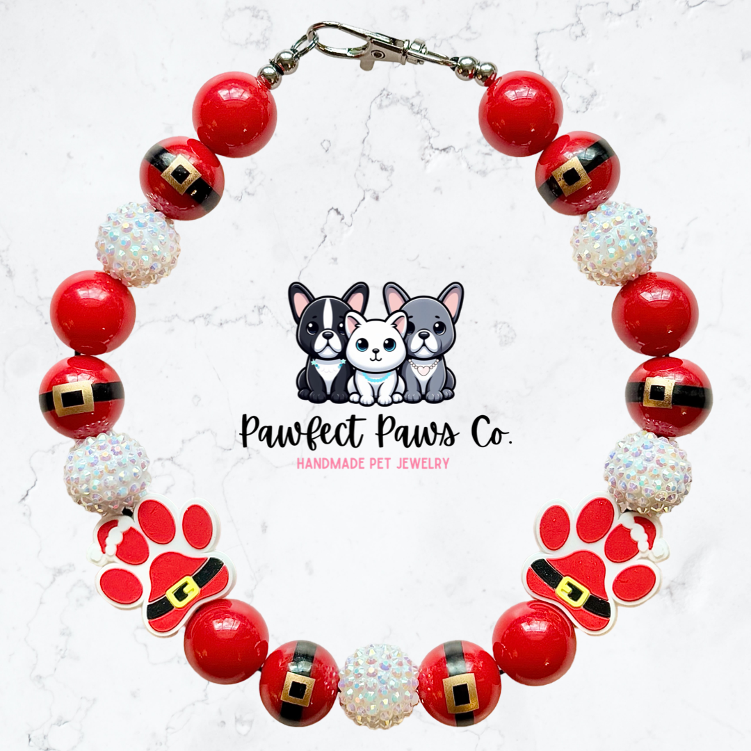 Santa Paws* Red & White Sparkle Custom Beaded Dog/Cat Necklace!