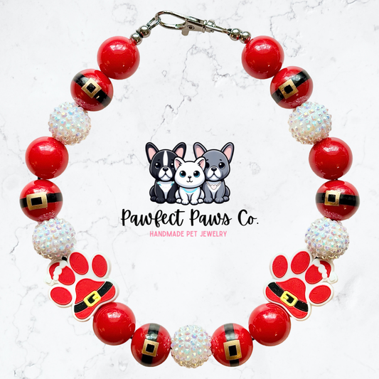 Santa Paws* Red & White Sparkle Custom Beaded Dog/Cat Necklace!