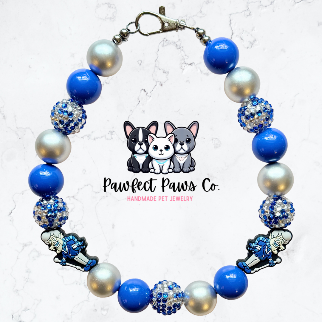Snow Miser Sparkle* Blue & Silver Sparkle Classic Christmas Custom Beaded Dog/Cat Necklace!