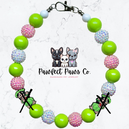 Lilo Love* Hawaiian Lilo Green, Pink & White Sparkle Custom Beaded Dog/Cat Collar Necklace!