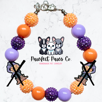 Sleepy Hollow* Purple & Orange Sparkle Headless Horseman Custom Beaded Dog/Cat Necklace!